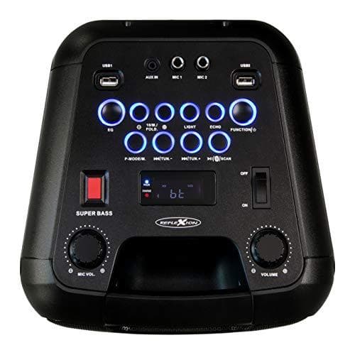 Reflex PS08BT DJ karaoke PA system, mobil med batteri og lyseffekter (Bluetooth, USB, AUX, mikrofon, 480 watt), sort