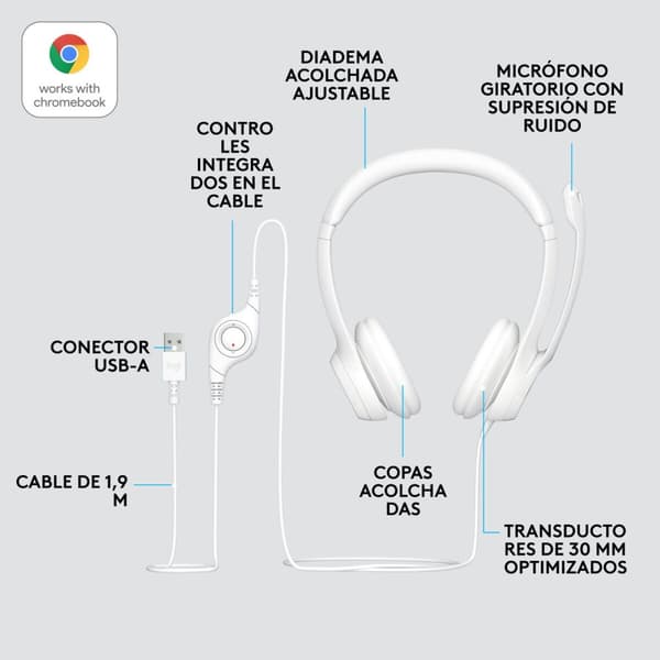 Hodetelefoner Logitech H390 Hvit