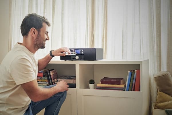 Panasonic HiFi Micro Anlage DAB+ SC-DM202EG-K sort med Bluetooth, hjemmelydmikrosystem, sort, front, Kina, 24 W, fuld rækkevidde Sort