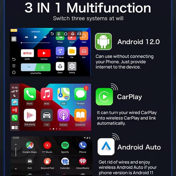 INF Langaton CarPlay-sovitin autoihin, joissa on langallinen CarPlay
