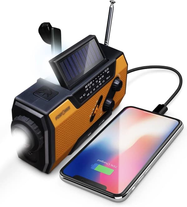 OBOSOE 4000mAh Vevradio med Solceller & Powerbank,Multifunktionell nödradio med SOS-larm och ficklampa för utomhusbruk