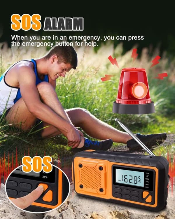 OBOSOE 4000mAh Vevradio med Solceller & Powerbank,Multifunktionell nödradio med SOS-larm och ficklampa för utomhusbruk