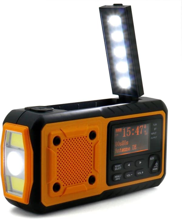 OBOSOE 4000mAh Vevradio med Solceller & Powerbank,Multifunktionell nödradio med SOS-larm och ficklampa för utomhusbruk