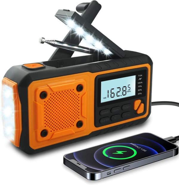 OBOSOE 4000mAh Vevradio med Solceller & Powerbank,Multifunktionell nödradio med SOS-larm och ficklampa för utomhusbruk