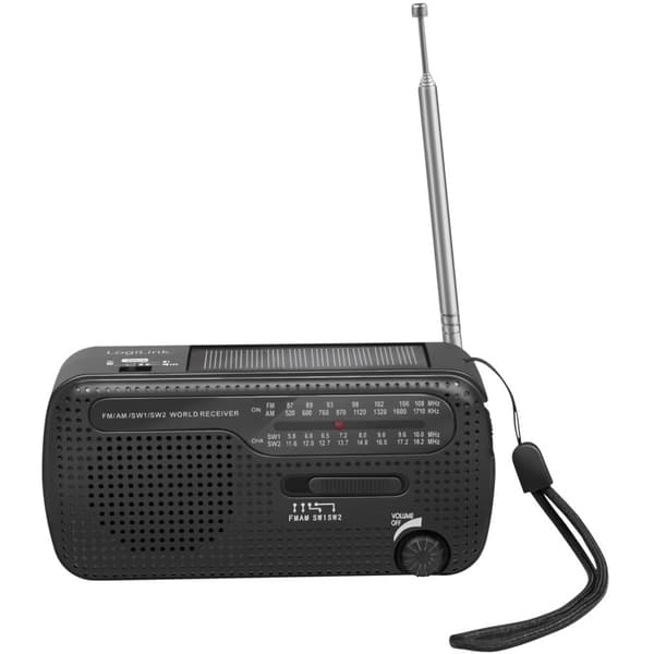 Vevradio med ficklampa och solcell Svart