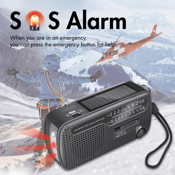 Vevradio med ficklampa och solcell Svart