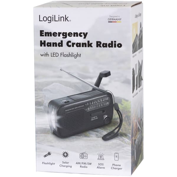 Vevradio med ficklampa och solcell Svart