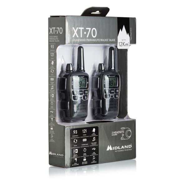 Midland XT70 kaksisuuntainen radio 24 kanavaa 446.00625 - 446.09375 MHz Musta, Harmaa