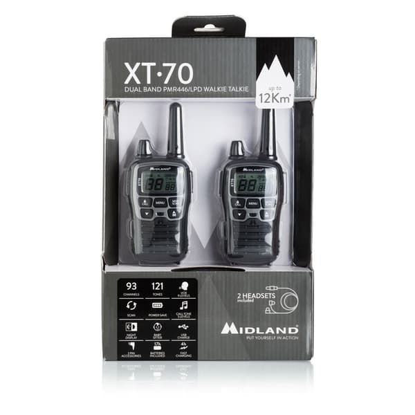 Midland XT70 kaksisuuntainen radio 24 kanavaa 446.00625 - 446.09375 MHz Musta, Harmaa