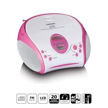 Lenco Boombox med CD-spelare FM-radio och klistermärken Rosa