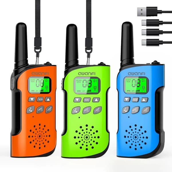 AWANFI Walkie Talkie, Genopladeligt Lithium-Ion Batteri, Langdistance Kommunikation,OGB 3 stk.