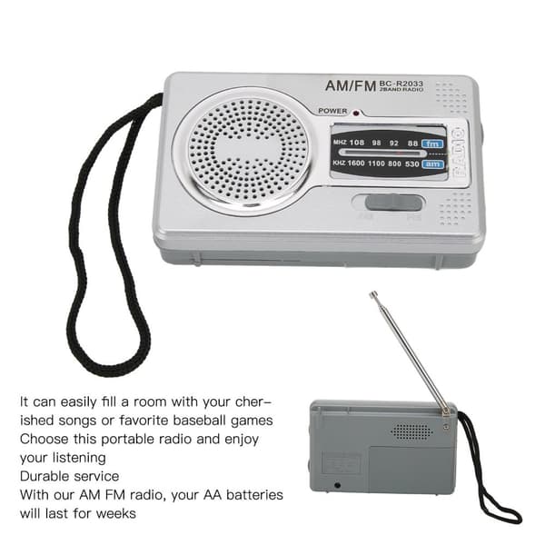 AM FM Transistor Radio DSP Chip Bærbar Mini Radio Med Lomme Med Højttalerstik Til Hovedtelefoner Sølv Grå
