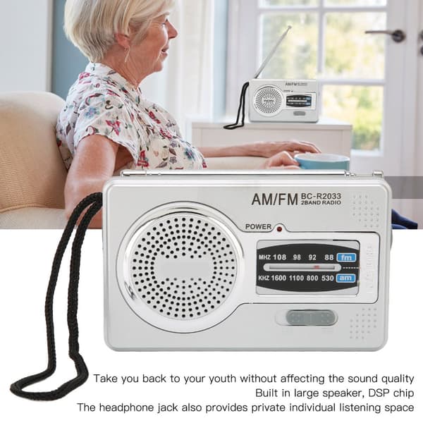 AM FM Transistor Radio DSP Chip Bærbar Mini Radio Med Lomme Med Højttalerstik Til Hovedtelefoner Sølv Grå