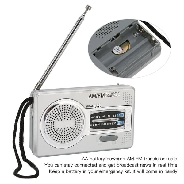 AM FM Transistor Radio DSP Chip Bærbar Mini Radio Med Lomme Med Højttalerstik Til Hovedtelefoner Sølv Grå