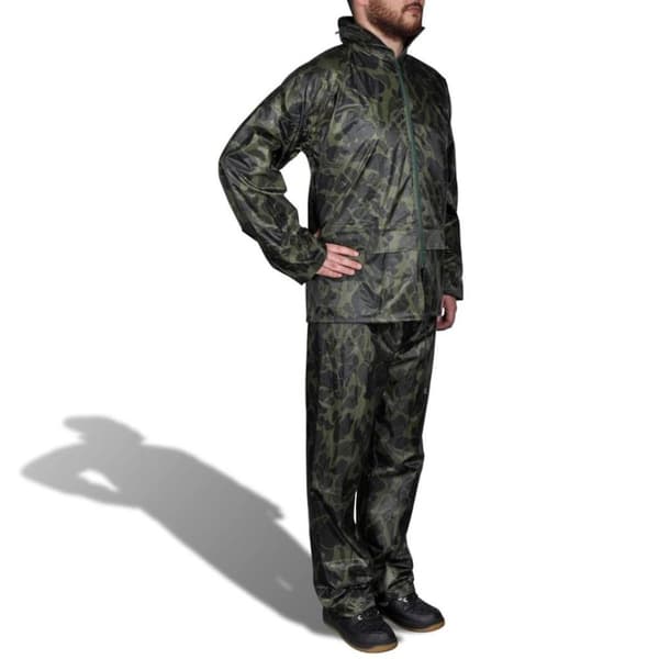 vidaXL Regnställ med Huva Herrar Tvådelat Camouflage L