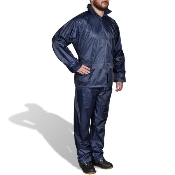 vidaXL Herr regnställ med huva och byxa i marinblått stl. XXL