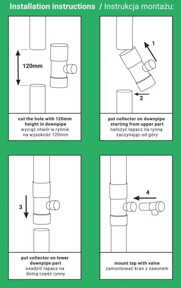 Set med 3 produkter. Regnvattenuppsamlare / fälla med ventil - 90mm - brun