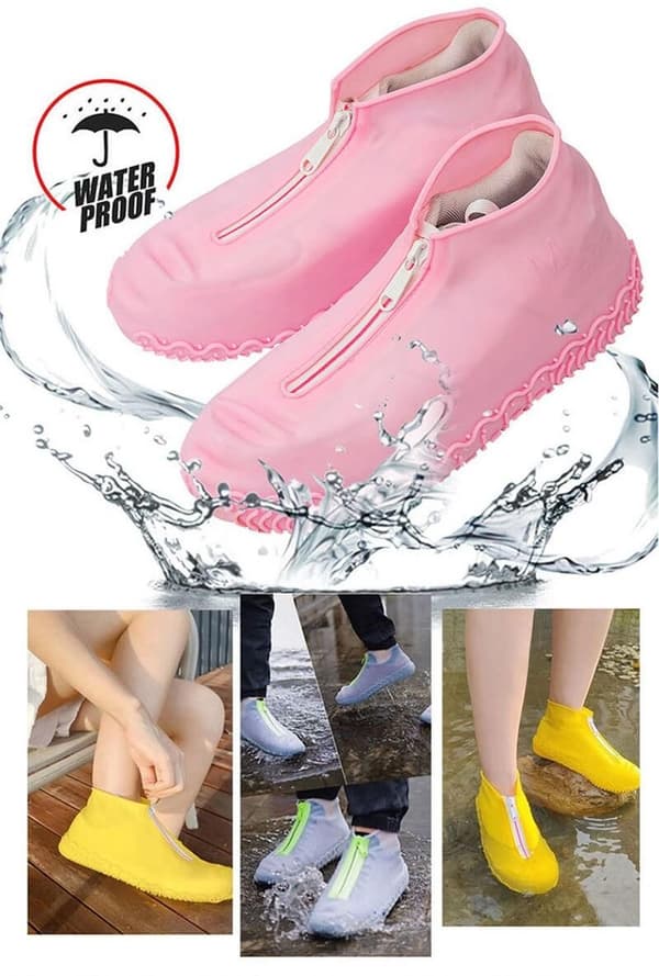 Vattentäta skoskydd med dragkedja - Medium - Stl. 33-38 - Rosa
