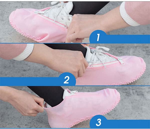 Vattentäta skoskydd med dragkedja - Medium - Stl. 33-38 - Rosa