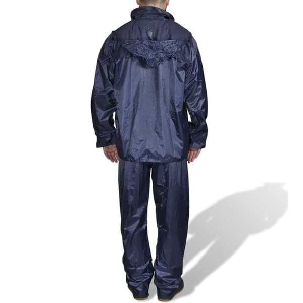 Herr regnställ med huva och byxa i marinblått stl. XXL