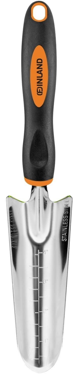 Set med 3 produkter. Liten plantesparkel med dybdeskala, rustfritt stål, lengde 31,5cm