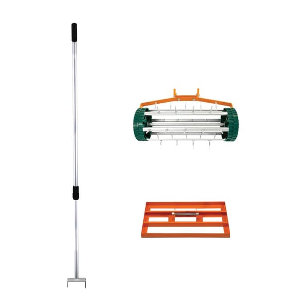 Lawn Leveller & Aerator Manual Grass Roller 3.8cm Spikes 50cm or 100cm x 32cm Levelling Rake Lute Removable Dual Purpose Extendable Handle 1.15 - 1.9m