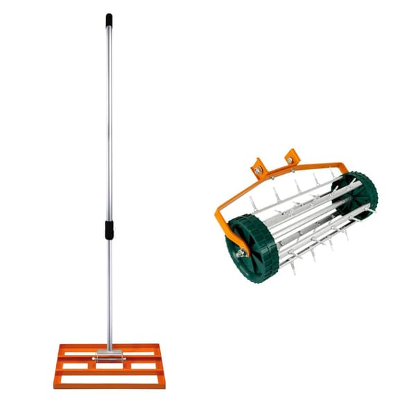 Lawn Leveller & Aerator Manual Grass Roller 3.8cm Spikes 50cm or 100cm x 32cm Levelling Rake Lute Removable Dual Purpose Extendable Handle 1.15 - 1.9m