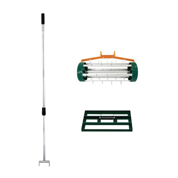 Lawn Leveller & Aerator Manual Grass Roller 3.8cm Spikes 50cm or 100cm x 32cm Levelling Rake Lute Removable Dual Purpose Extendable Handle 1.15 - 1.9m