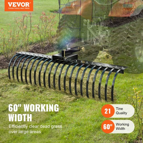 VEVOR Landskabsrake, 21 Stålspiral Tænder, 60" Bredde, Holdbar Q235 Stål Konstruktion