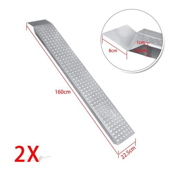 Lastbrygga - XMTECH - Paket med 2 - Galvaniserat Stål - 400 kg - Hal halkskydd - 160x22,5x4,5 cm