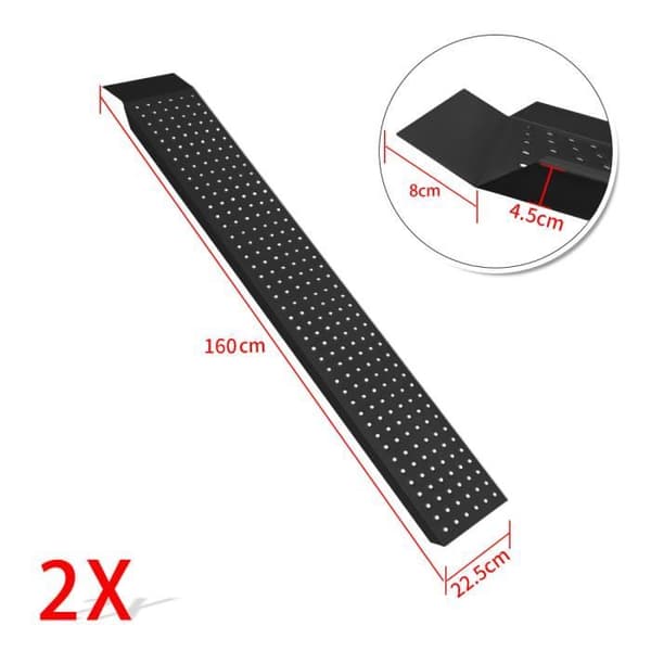 XMTECH Set om 2 Galvaniserat stål Lastramp 400 kg-par max 160x22,5x4,5cm Motorcykel Traktor Släpvagn, Svart