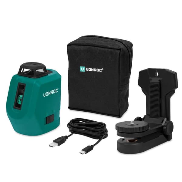 VONROC 360° Laser - Rotationslaser 4V - grøn - selvnivellerende - 40 meter rækkevidde | Inkl. USB-C oplader