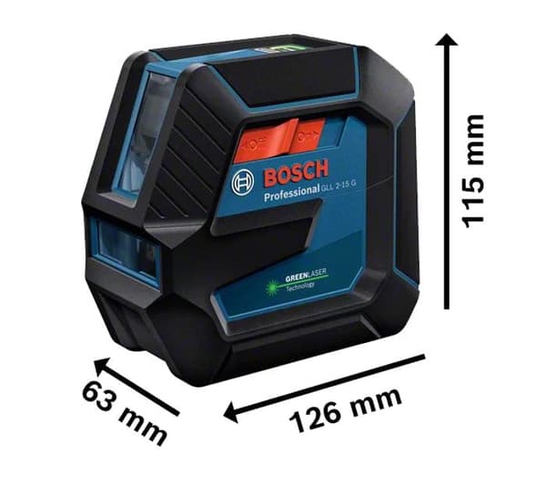 2-linjers grön laser 4x1,5V GLL 2-15 G med BT 150 stativ i kartong - BOSCH - 0601063W01