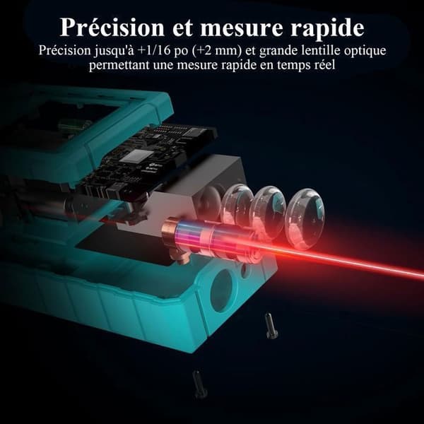 Lasermätare, digital laseravståndsmätare - 50M - Bubblenivåer - Lagra 99 datamängder - Mät längder, volymer och Pythagoras
