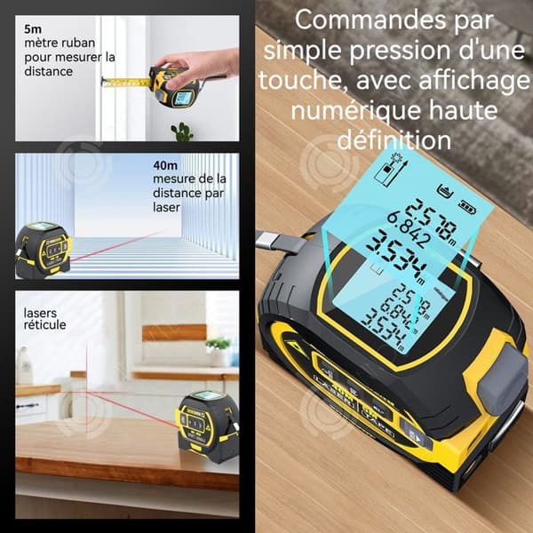 INN Laseravståndsmätare 3-i-1 Digitalt måttband med LCD-skärm och korslaser 131Ft Laser 16Ft Måttband