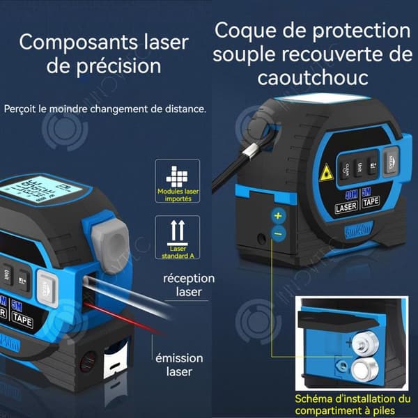 INN Digital måttband 3 i 1 Laseravståndsmätare med LCD-skärm och korslaser 197 Ft Laser 16 Ft Måttband