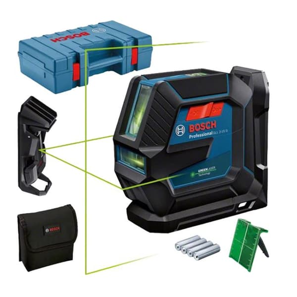 2-linjers grön laser 4x1,5V GLL 2-15 G + LB stöd + DK 10 C klämma i standardlåda - BOSCH - 0601063W02