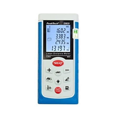 PeakTech Peak Tech Högkvalitativ Laseravståndsmätare 0,05M. 60m - med LCD-display och libell, Paket med 1 uppsättning, - P 2801