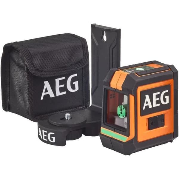 AEG - Korslasernivå, räckvidd 20 m, grön laser, 2 linjer, med 1 adapter, 2 AA-batterier, 1 förvaringsväska - CLG220-B