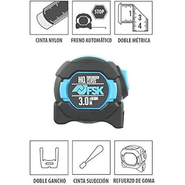Flexometer - FERRESTOCK - HQ - 3 m - 16 mm - Nylon - Blå