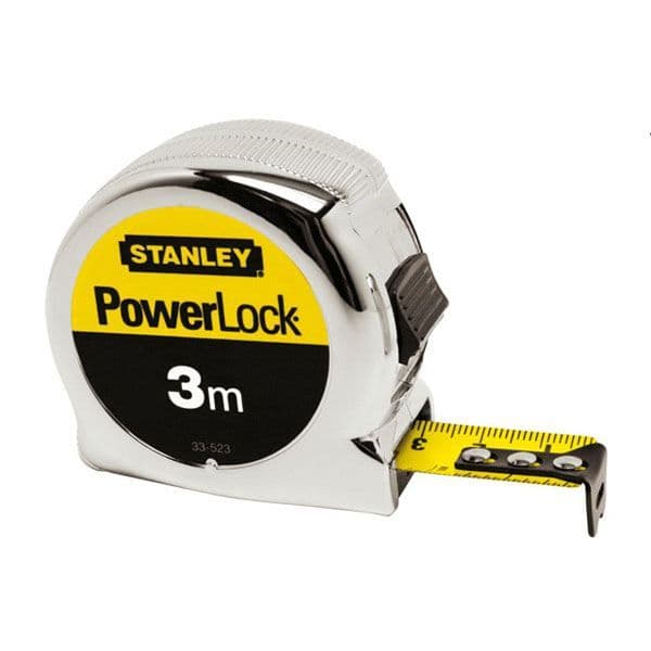 STANLEY Powerlock måttband 3m/19mm - Mylar-beläggning med högt skydd - Stötsäkert krom ABS-hus