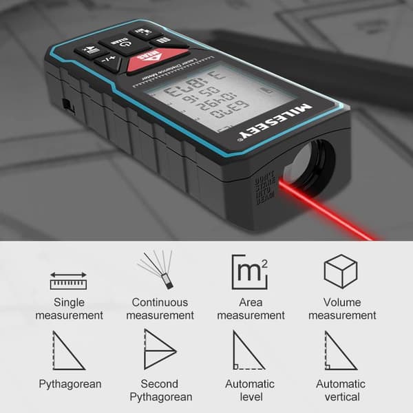 100m räckvidd 2mm precision laddningsbar multifunktionell digital laseravståndsmätare, stor LCD-skärm, 20 grupper historiskt minne