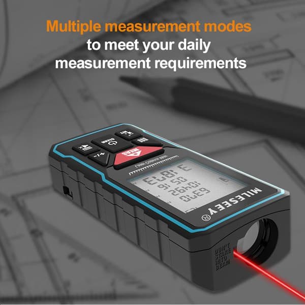 100m räckvidd 2mm precision laddningsbar multifunktionell digital laseravståndsmätare, stor LCD-skärm, 20 grupper historiskt minne