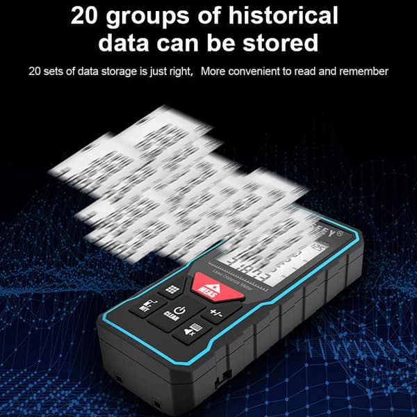 100m räckvidd 2mm precision laddningsbar multifunktionell digital laseravståndsmätare, stor LCD-skärm, 20 grupper historiskt minne