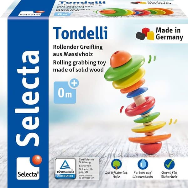 Babyleksak - SELECTA - Tondelli SEL-1465 - Trä - Färgglad och lätt skallra