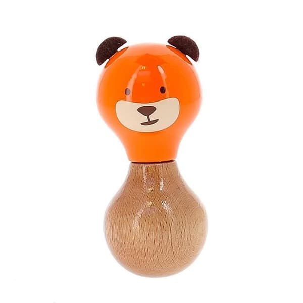 Leksaker för de allra yngsta - VILAC - Träskakleksak "Boizoos" - Marcel björnen - Orange - D 6 x H 13 cm