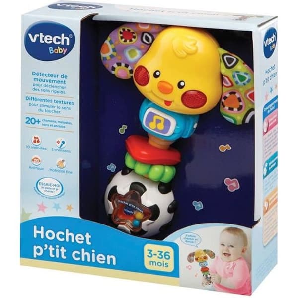P'tit Chien Rattle - VTECH - Med rörelsedetektor - Ljusa färger - Prasslande tyg