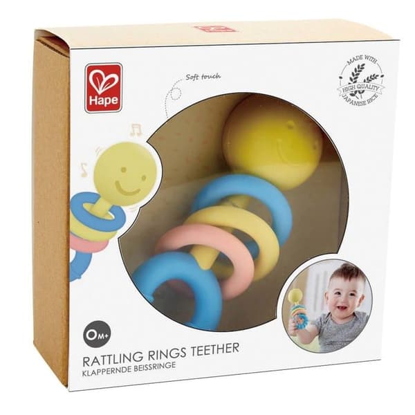 Babyleksak - HAPE - Skallra med tandringar - Gul - 0-12 månader - Blandat