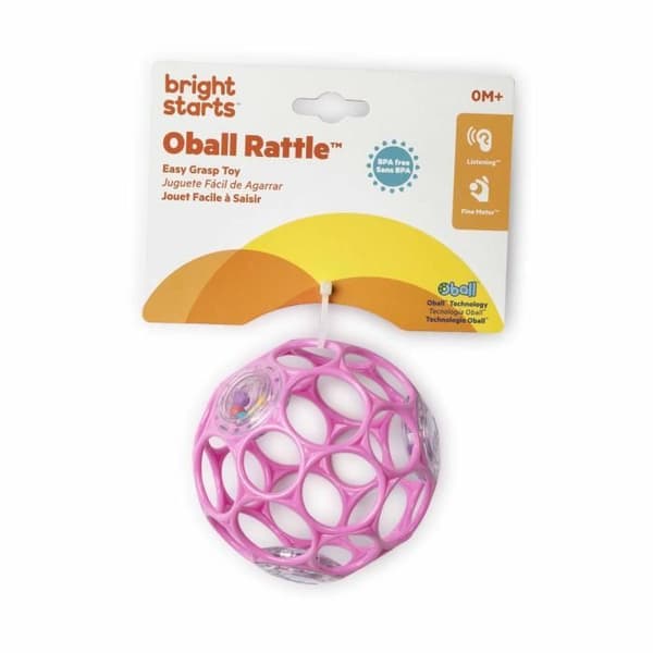 BRIGHT STARS Oball Easy-Grip Rangle BPA-fri babylegetøj i pink, til nyfødte +