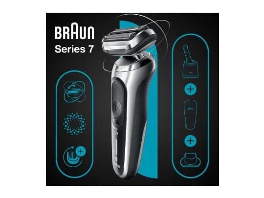 Braun Series 7 71-S7200cc, Barberingsmaskin, Sort, Sølv, Knapper, Batteri, Lithium-Ion (Li-Ion), 50 min